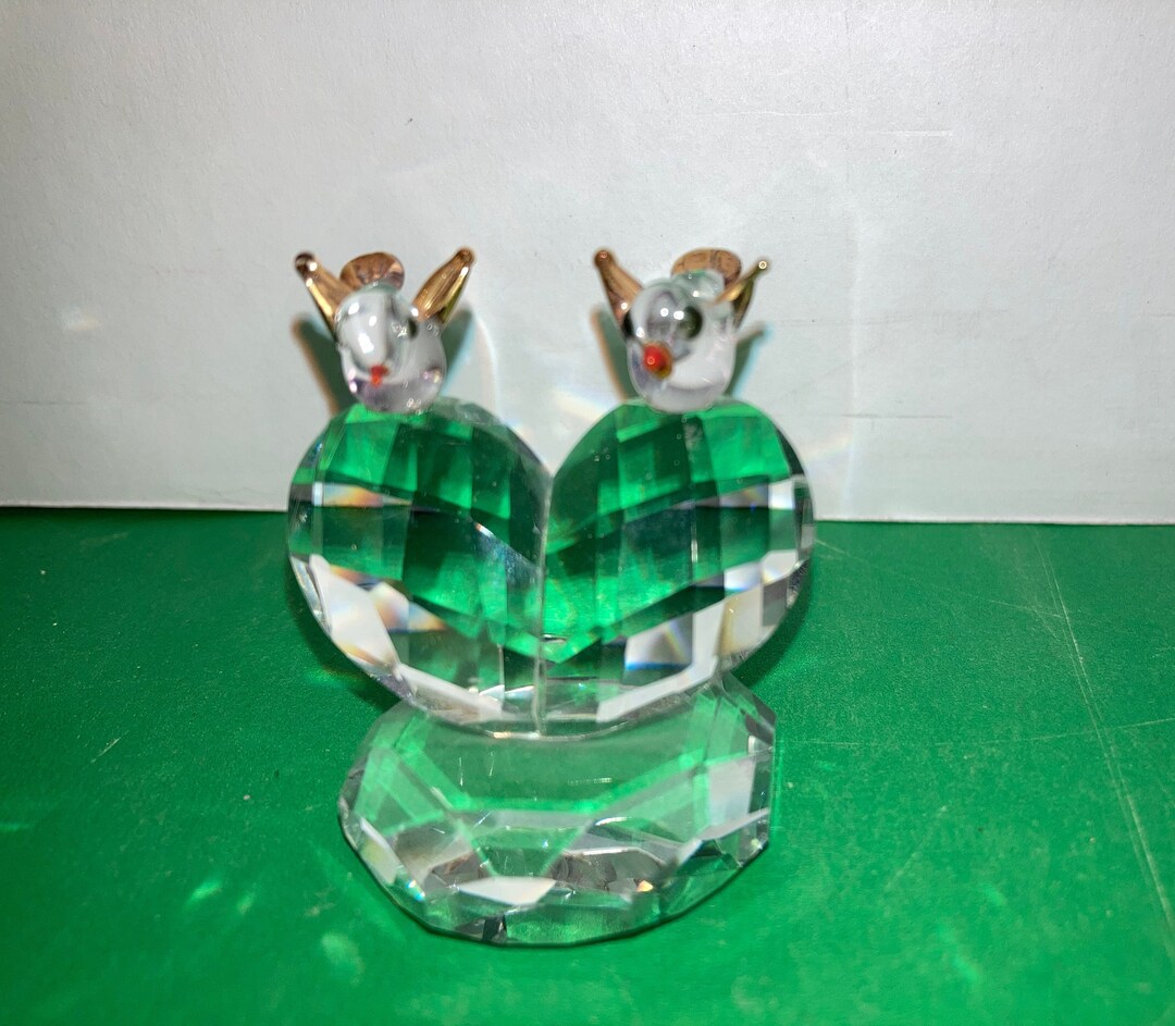 Crystal Love Birds on Heart Figure, Crystal Mini Birds, Crystal Heart