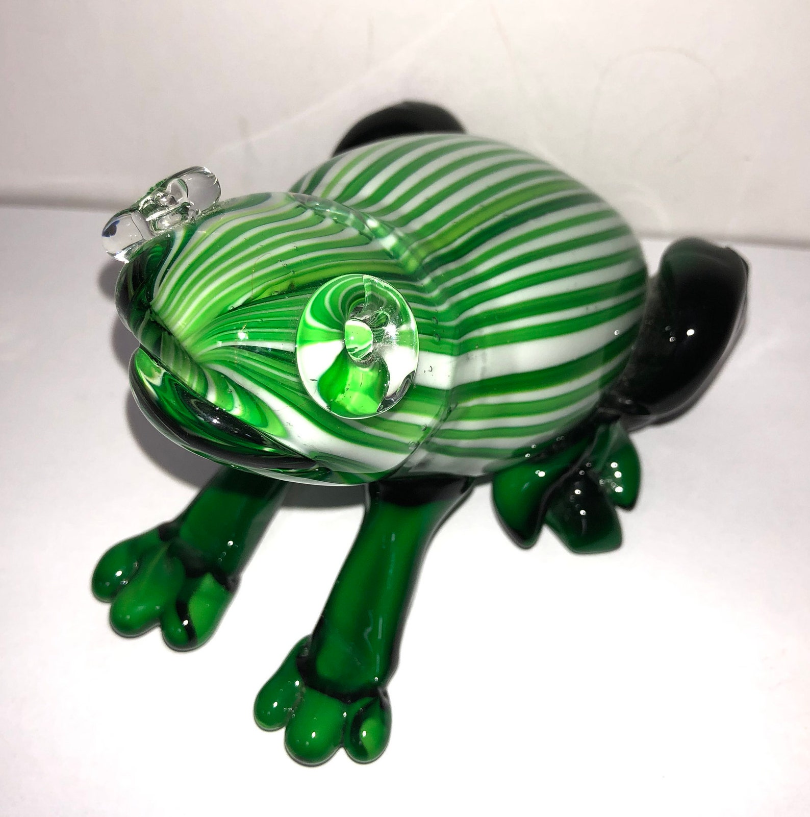 Vintage Murano Glass Frog Emerald Green Glass Striped Frog Etsy