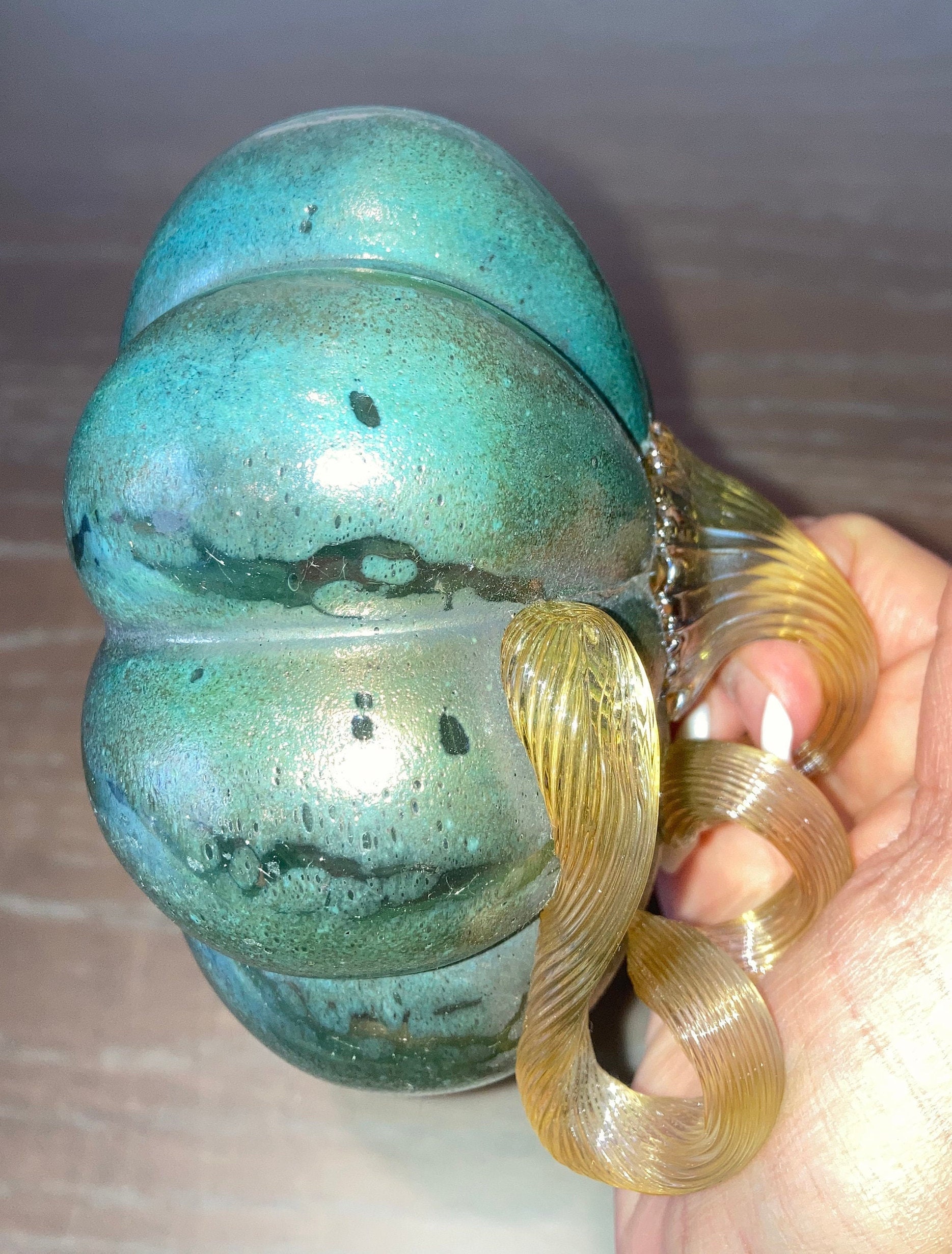 Studio Art Glass Pumpkin Iridescent Teal Glass Pumpkin Gourd | Etsy