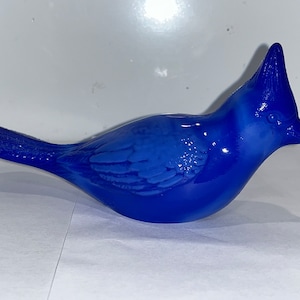 Fenton Cobalt Cardinal Bird, Fenton Slag Glass Cardinal, Vintage Signed Fenton Glass Cardinal, Fenton Birds, Fenton Blue Crested Cardinal