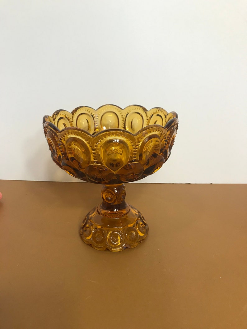 Vintage Depression Glass Amber Pedestal Bowl LE Smith Amber Etsy