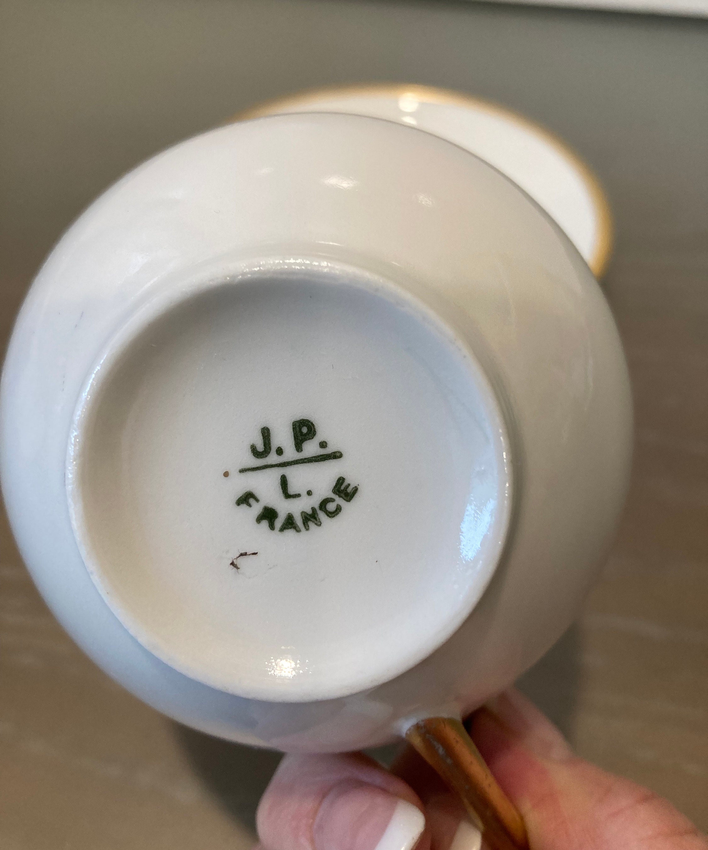Vintage JP France Tea Up, Vintage French White Gold Trim Cup