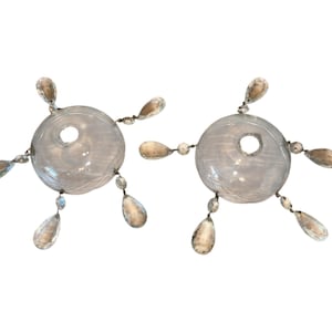 2 Antique Candle Drip Protector, Vintage Glass Bobeche, Bobeche with Teardrop Prisms, 4 1/4" Chandelier Bobeche with Prism,2" Teardrop Prism