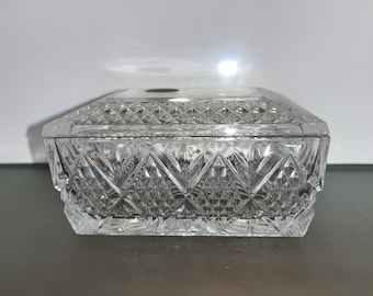 Mid Century Cristal d'Arques Vanity Box, Vintage French Crystal Lidded Jewelry Box, Square Pressed Glass Dresser Box, Jewelry Casket, Mint
