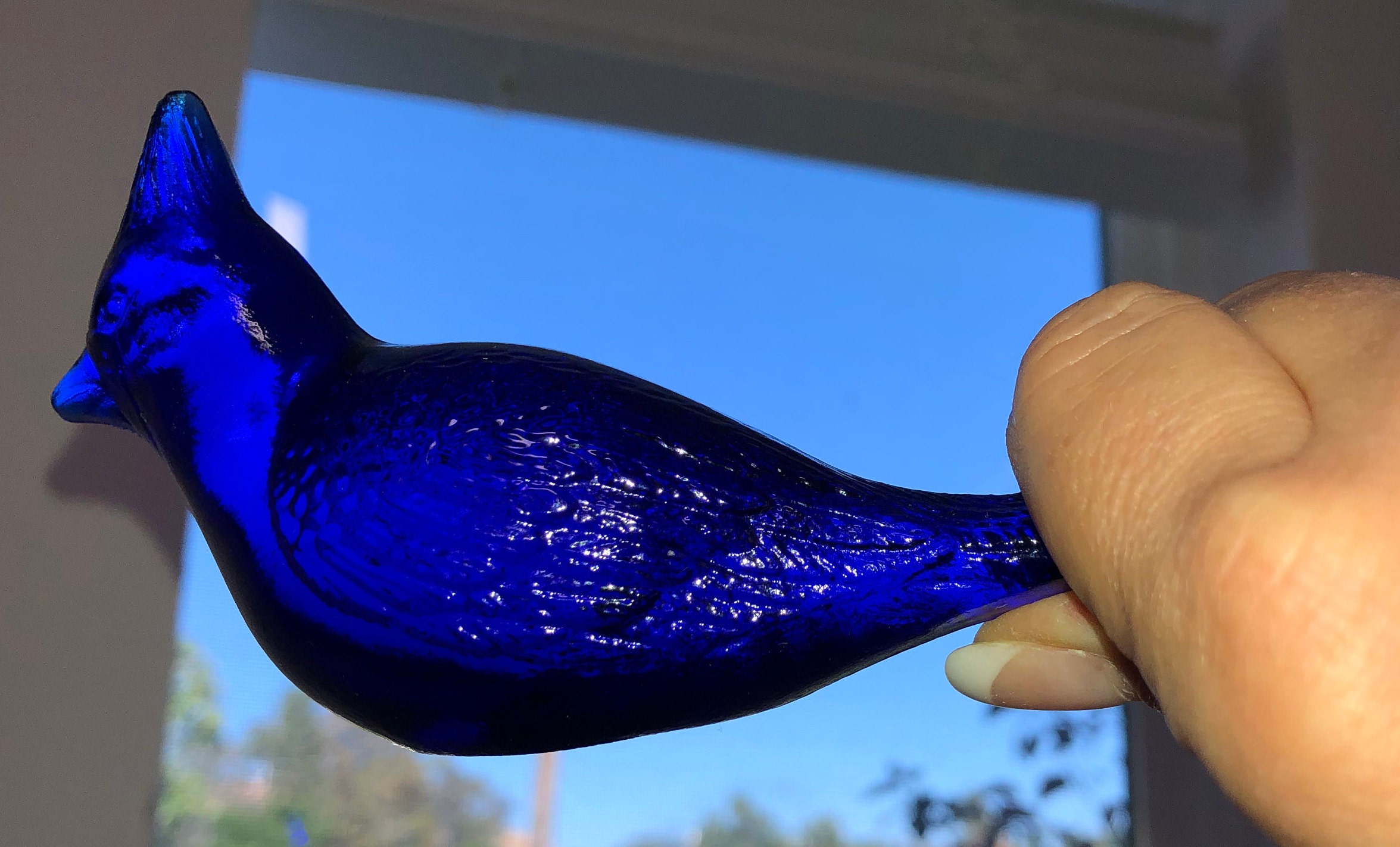 Fenton Cobalt Blue Jay Bird, Vintage Signed Fenton Glass