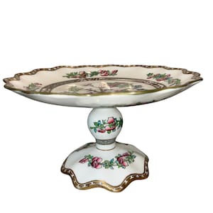 Vintage Coalport Indian Tree Compote, Coalport Indian Tree Scalloped 9 1/2&quot; Pedestal Plate, Coalport England Indian Tree Serving Plate, Mint
