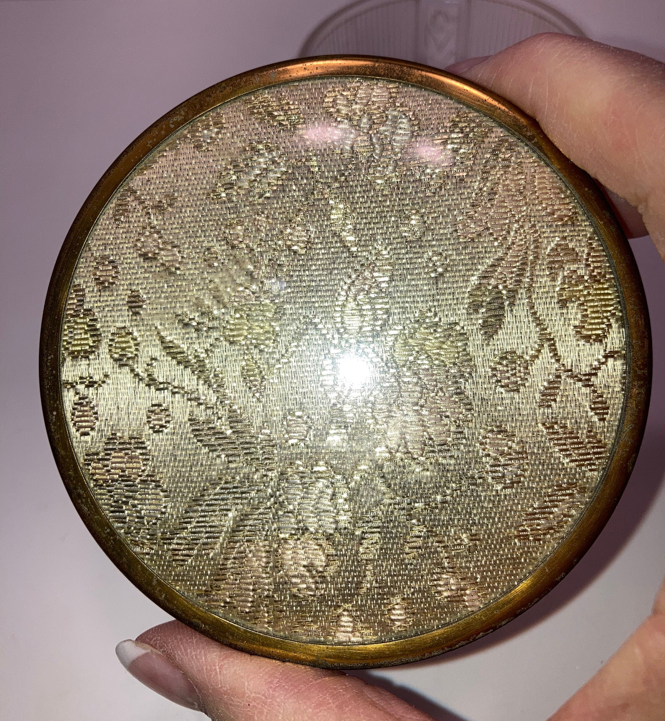 Vintage Encased Fabric Vanity Jar, Art Deco Lidded Powder Jar, Vintage ...