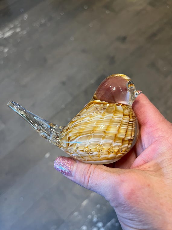 Joe St Clair Art Glass Bird, Gold Art Glass Bird Joe St Clair