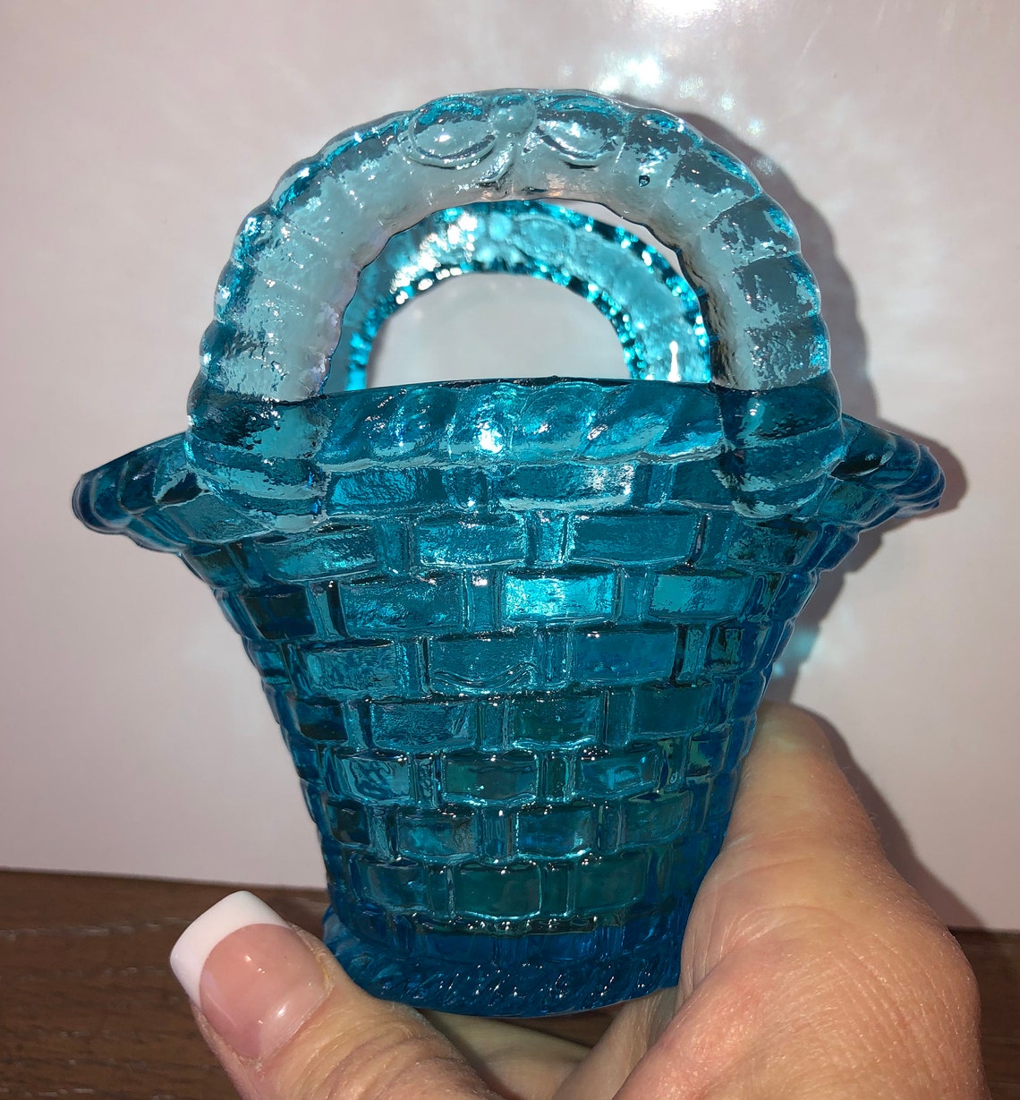 Vintage Fenton Glass Basket Fenton Turquoise Woven Basket Etsy