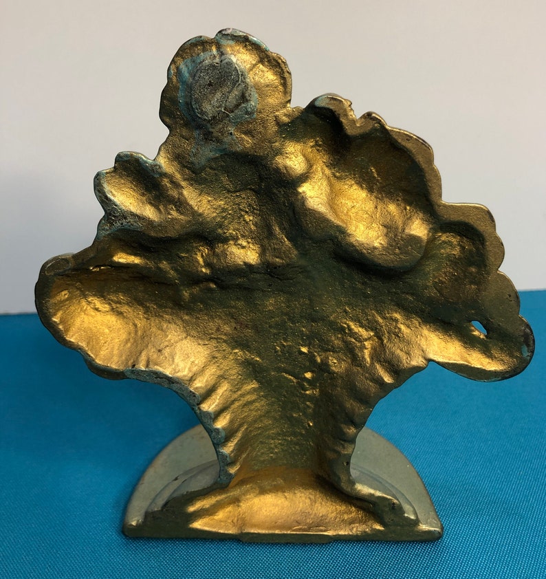 Vintage Flower Pot Iron Door Stop Cast Iron Painted Aqua Gold Etsy