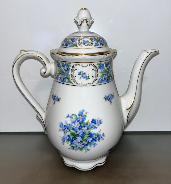Schumann Bavaria Forget Me Not Tea Pot, Antique Schumann Blue 