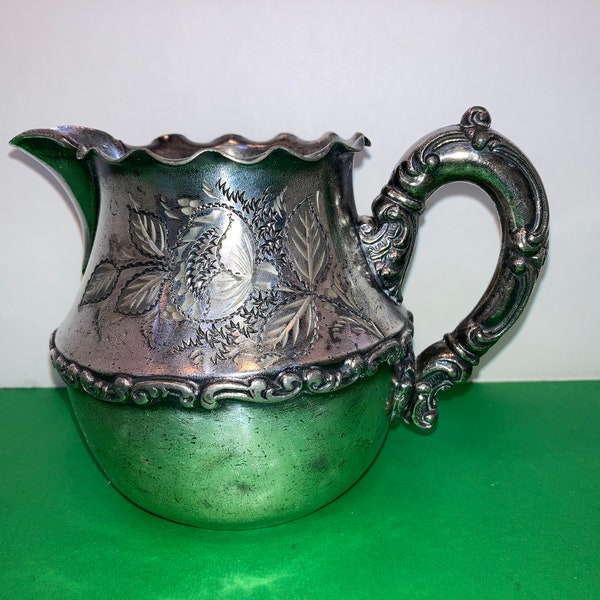 Antique Victorian Silver Plated Pitcher, Adolphus Small Silver Pitcher, Ruffled Top Silver Pitcher, Silver Plate Pitcher, Thistle Design