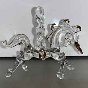 Glass Carousel Unicorn, Blown Glass Unicorn, Unicorn Figure, Gold Tipped Glass Unicorn, 3 1/2&quot; Unicorn Figure, Mint