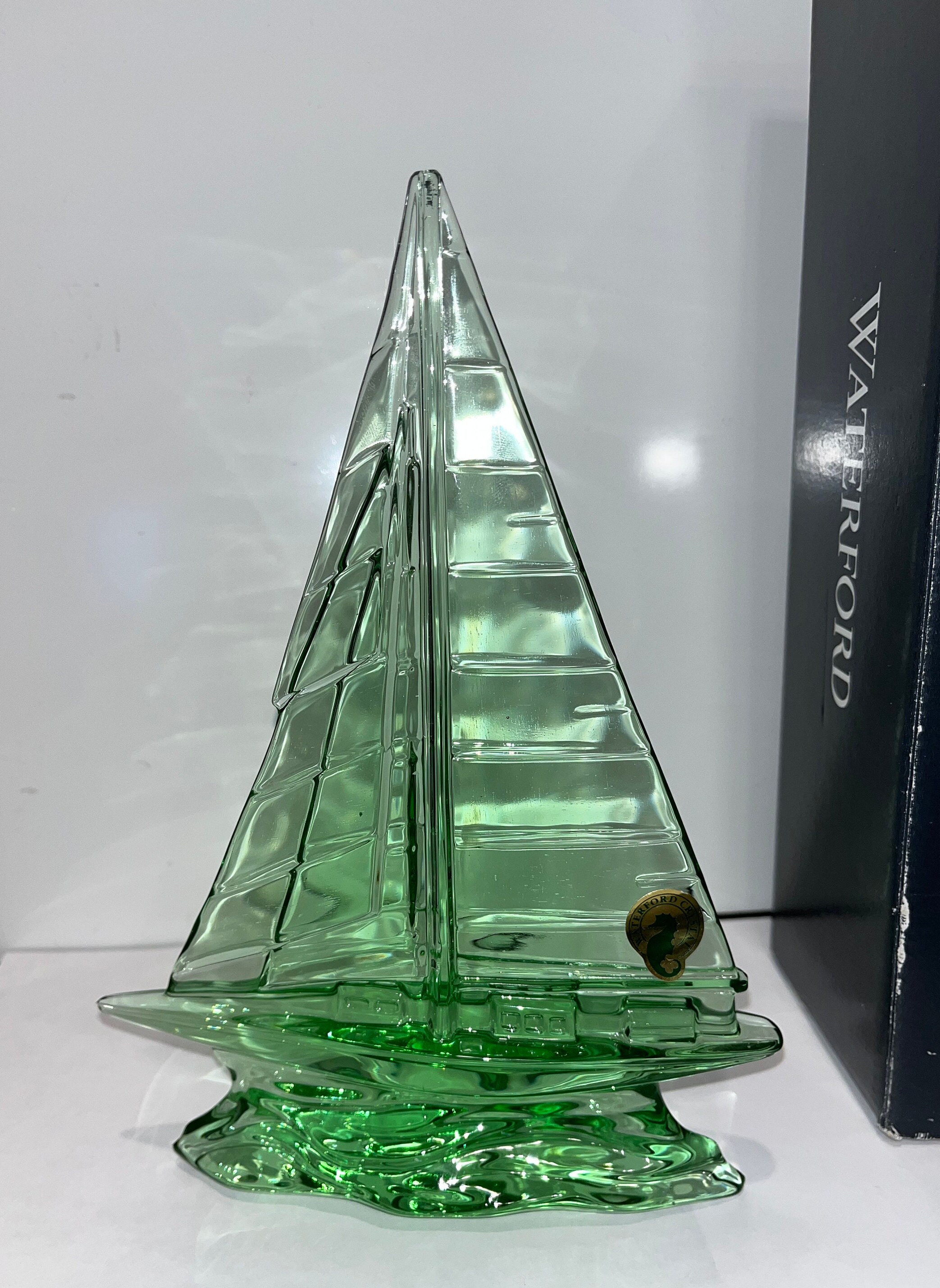 Waterford Green Sailboat Sculpture, Waterford Crystal Green