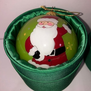Li Bien Christmas Santa Reindeer Ornament, Li Bien Green Santa 2007 Ornament, Li Bien Glass Hand Painted Reindeer 2007 Ornament