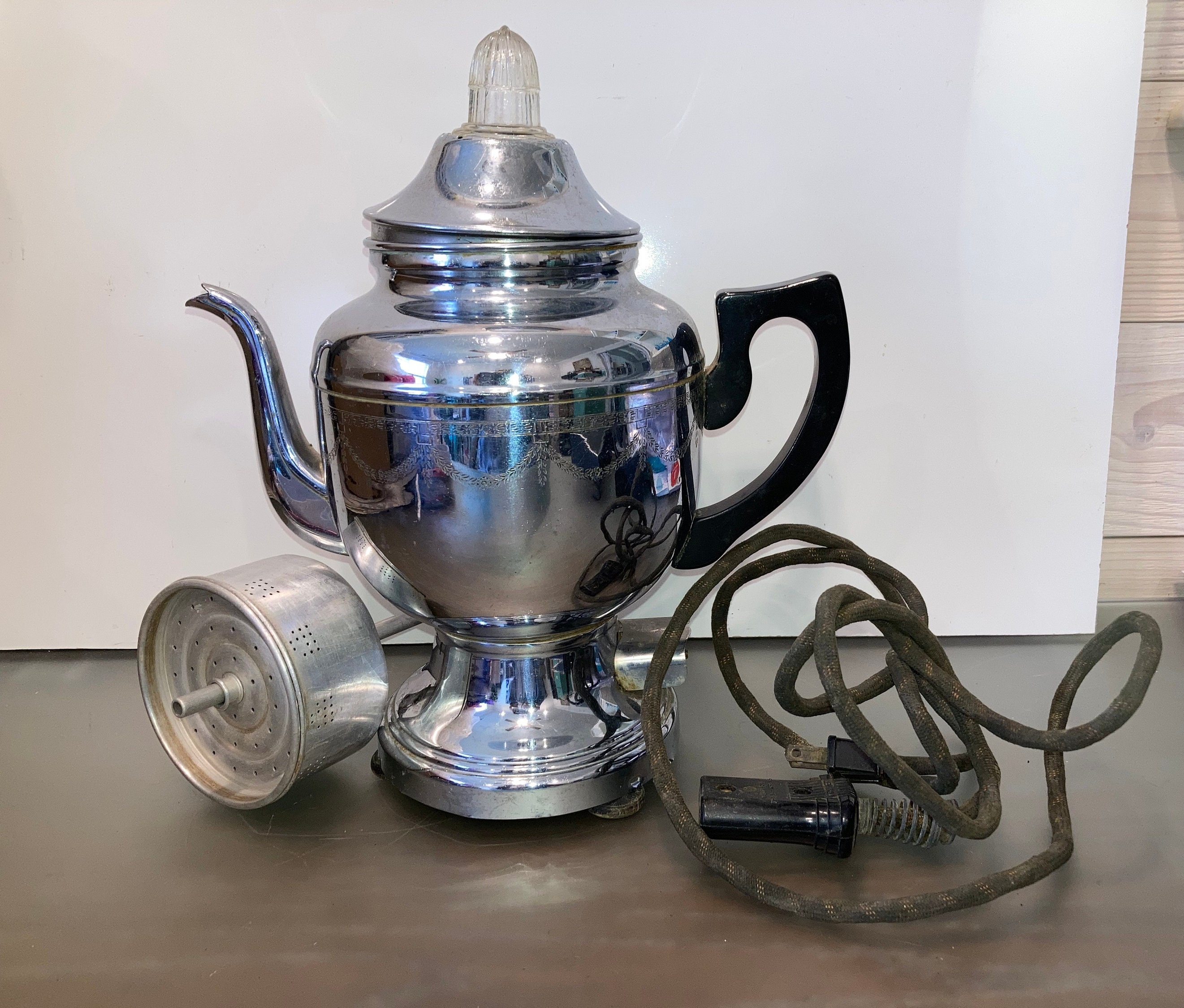 Vintage 1940s Art Deco Farberware Coffee Pot Percolator - no electric cord