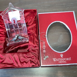 Waterford Crystal 2004 Ornament, Waterford Our First Christmas Ornament, Waterford House Pewter Birds Ornament with Enhancer, in Box, Mint