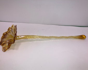 Art Glass 15" Flower Stem, Hand Blown Iridescent Gold Flower Vessel, Art Glass Gold Carnival Glass Flower,Gold Rainbow Long Stem Flower,Mint