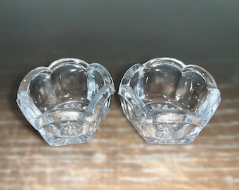 pair Antique Glass Salt Cellars, Round Scalloped Salt Cellars, Open Salt Dips, 2" Round Salt Cellars, Mint