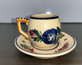 Vintage Quimper Cup and Saucer, Vintage Quimper Painted Small Cup, French Quimper Cup 31, Quimper Breton French Cup Saucer, Good