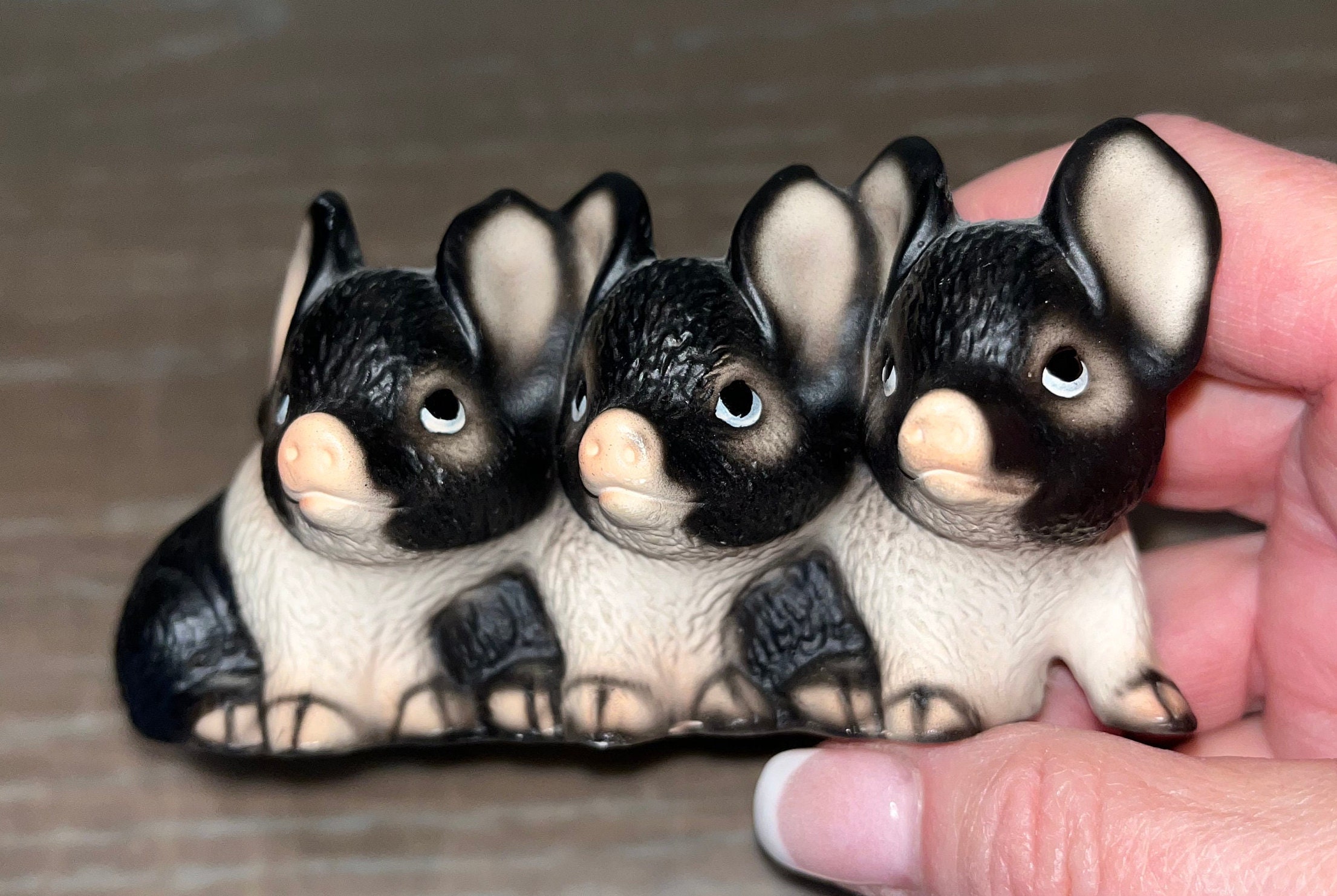 Vintage Harvey Knox Kingdom Pigs, 3 Ceramic Black White Pigs
