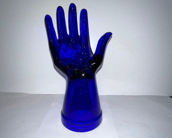 Vintage Cobalt Glass Hand, Vintage Cobalt Blue 8" Hand Ring Display, Cobalt Glass Hand Jewelry Display, Mint
