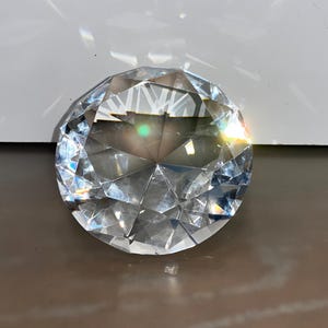Vintage Giant Glass Diamond Paperweight, Diamond Paperweight, 4&quot; Round Cut Clear Paperweight, Stunning Paperweight, Desk Accessories, Mint