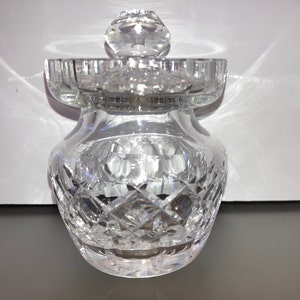 Waterford Lismore 3 3/4" Mustard Jar, Signed Waterford Mustard with Lid and Spoon Slot, Beautiful Crystal, Waterford Honey Jar, Mint