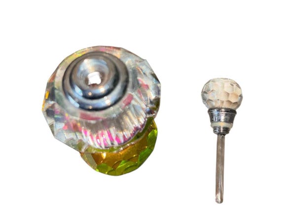 Iridescent Perfume Bottle, Iridescent Glow Glass Perfume Bottle, Iridescent Perfume Bottle with Faceted Stopper, 3 1/2" Perfume Bottle, Mint View 3