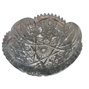 Antique American Brilliant 5&quot; Bowl, ABP Art Deco Cut Glass Bowl, Art Deco Sawtooth 5&quot; Bowl, ABP Nucut Sawtooth CHIPS