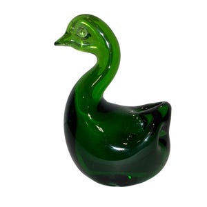Vintage Green Glass Swan, Green Colored Glass, Green Swan Paper Weight, Green Glass Swan figure, Mint