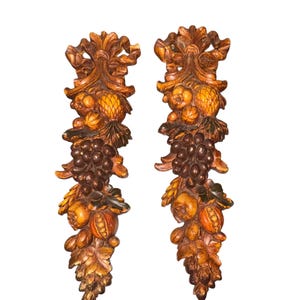 Pair of MCM Syroco Fruit Bow, Syroco Fruit Wall Hanging, 1950 Syroco Wooden Fruit, 15&quot; Syroco USA Wooden Fruit, Syroco 7181, Carved Fruit