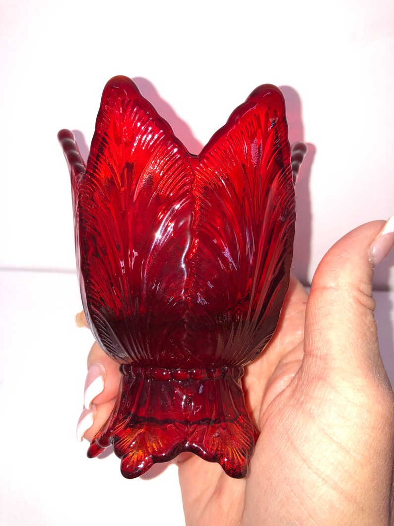 Vintage Fenton Red Glass Cabbage Candle Holder Red Glass Etsy