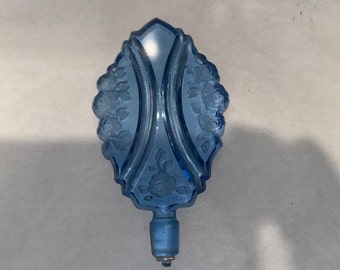 Vintage Etched Bottle Stopper, Blue Etched Rose Stopper, 5" Art Deco Perfume Bottle Stopper, Replacement Stopper, Rose Stopper, READ