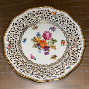 Schumann Dresden Flowers netbord, antiek Schumann-kasteel 7" bord, Schumann Dresden Flowers dessertbord 7", mint