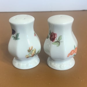 Vintage German Porcelain Flower Salt and Pepper, English  Floral Salt and Pepper Shakers, White Porcelain with Colorful Flowers Salt Pepper
