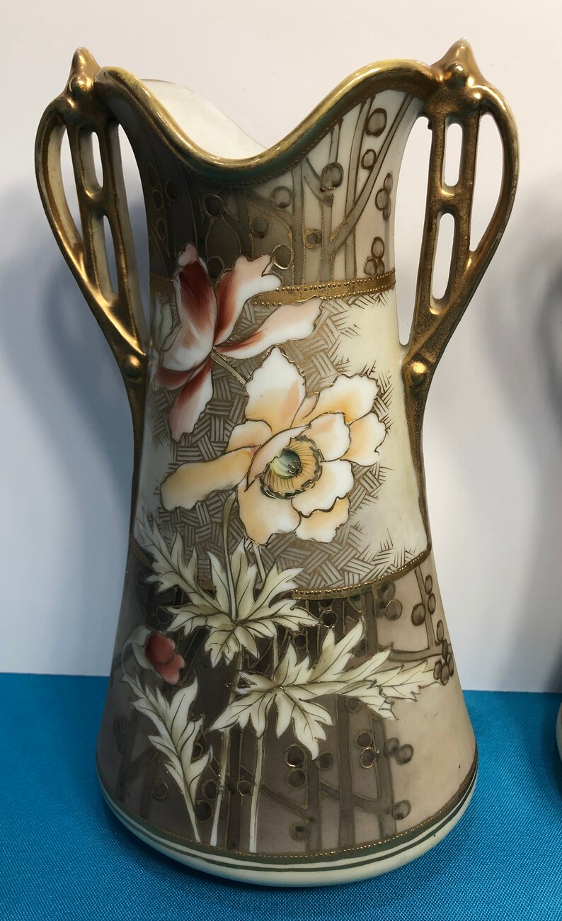 Pair of Antique Nippon Hand Painted Vases 1900 Old Japan Etsy