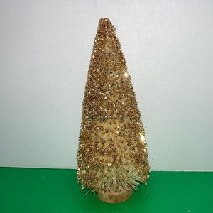 Gold Bottle Brush Tree, Natural Bottle Brush Gold Glitter Tree, Vintage Gold Glitter Christmas Bottle Brush 6&quot; Tree, Christmas Decor Gold