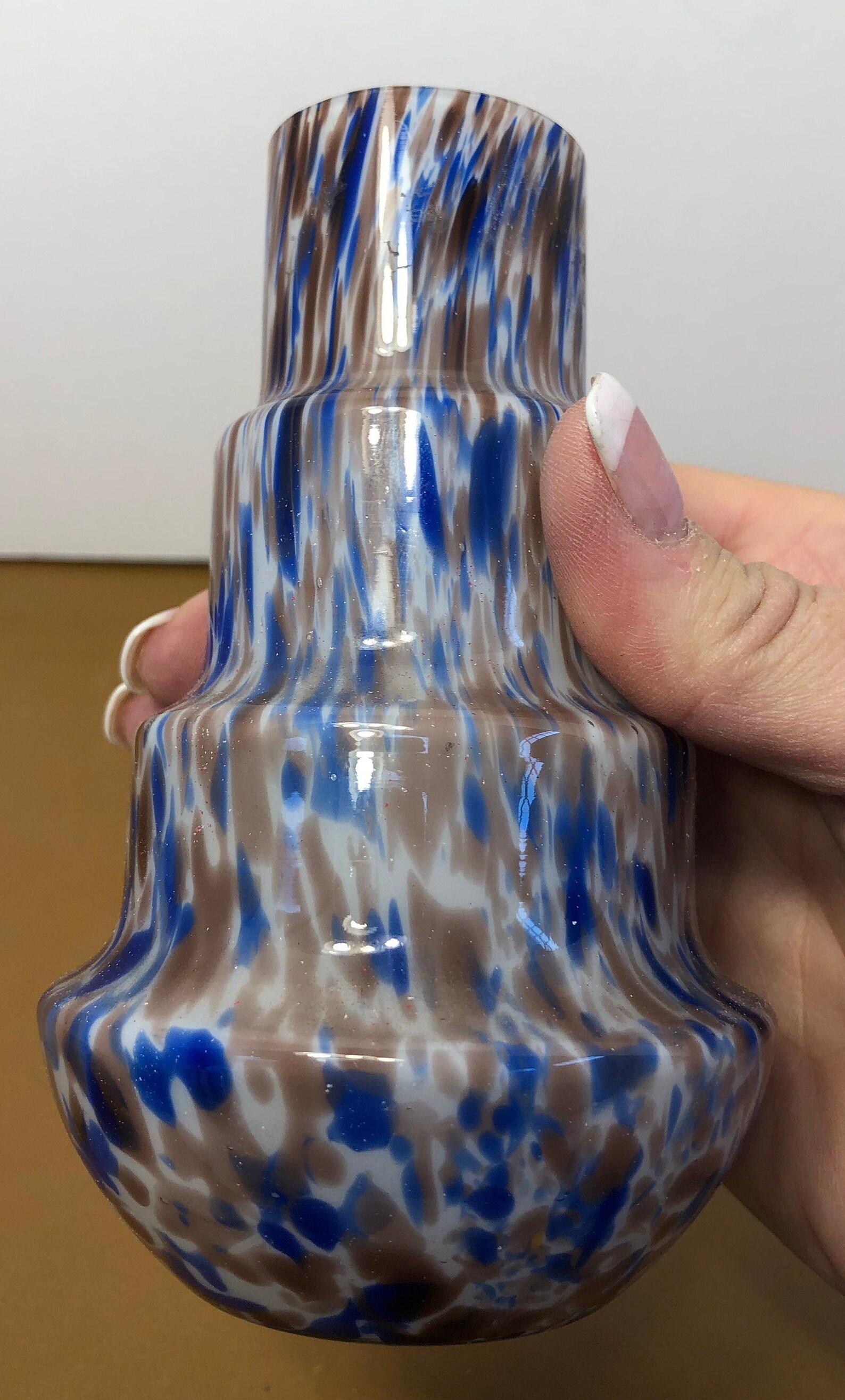 Confetti Glass Vase Murano Style Confetti Blue Brown Vase Etsy