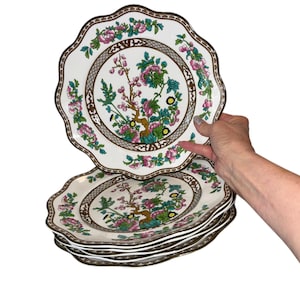 6 Vintage Coalport Indian Tree Dinner Plate, Coalport Indian Tree Scalloped Dinner Plate, Coalport England Indian Tree 10 1/2&quot; Plate, Mint