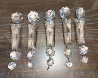 5 Square Prism Sets, Rectangle Antique Crystals, Antique crystals Lot, antique chandelier Prism, Square Beveled Coffin Cut 2 1/2&quot; crystals