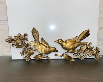 Pair of MCM Syroco Birds Wall Decor, Dart Ind USA Gold Dogwood, Syroco Gold Bird Dogwood Branches, 1950 Syroco Wall Branch, Mint