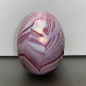 Gibson 1990 Art Glass Paperweight, Signed Gibson Pulled Feather Paperweight, Gibson Iridescent Pink White Paperweight, Gibson Domed, Mint