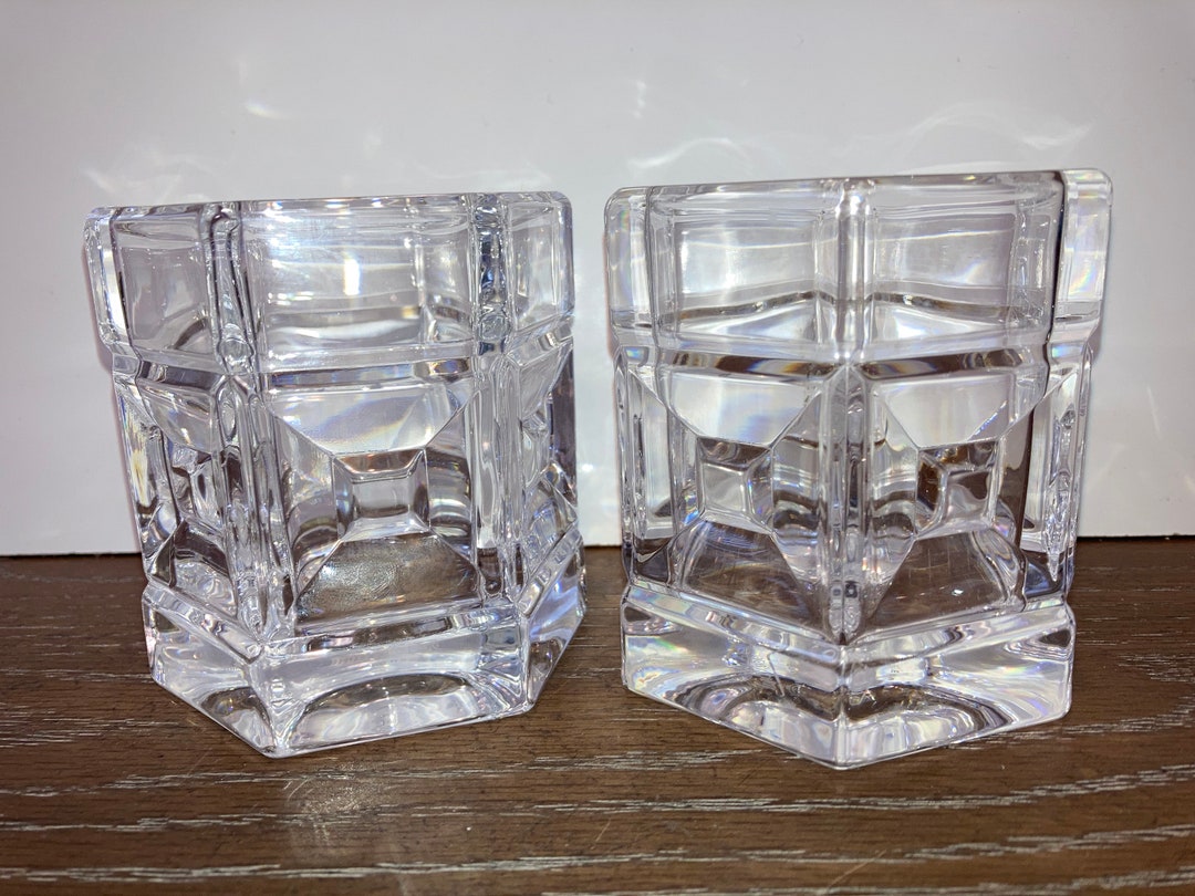 Pair of Rosenthal Crystal Votive Candles, Rosenthal Crystal Square Tealight Holders, Rosenthal