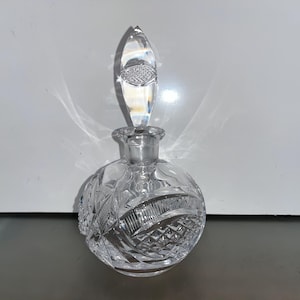 Vintage Cut Glass Perfume Bottle, Vintage Master Cut Glass Perfume Bottle, 7&quot; Art Deco Perfume Bottle, Diamond Cut Vanity Perfume, READ