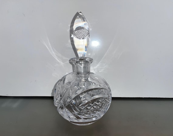 Vintage Cut Glass Perfume Bottle, Vintage Master Cut Glass Perfume Bottle, 7" Art Deco Perfume Bottle, Diamond Cut Vanity Perfume, READ
