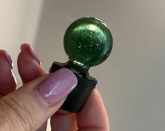 Vintage Green Glass Stopper, Vintage Green Black Bottle Stopper, Perfume Bottle Stopper, Round Flat Bottle Stopper, Glass Bottle Stopper