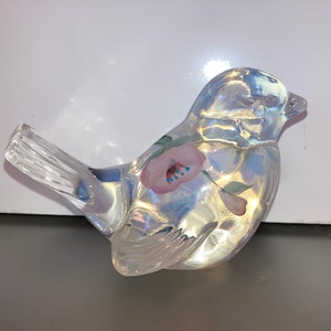Fenton French Opalescent Bird Figure, Vintage Signed Fenton Painted Bird, Fenton love bird Pink Flowers, Fenton Signed Painted Sparrow, Mint