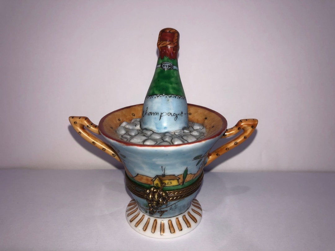 Limoges Champagne Box, Peint Main Champagne Bucket Trinket Box, Hand