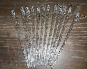 12 Glass 6" Icicle Ornaments, Handcrafted Clear Glass Icicles, Christmas Icicle Ornaments, Blown Glass 6" Ornaments, Set of 12, in Box
